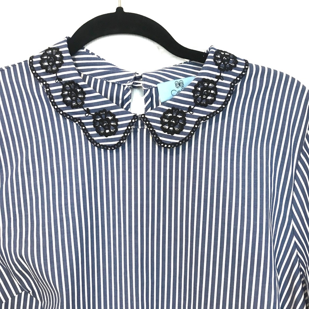 NWT CECE Blue Striped Blouse Short Sleeve Top L - Picture 3 of 5